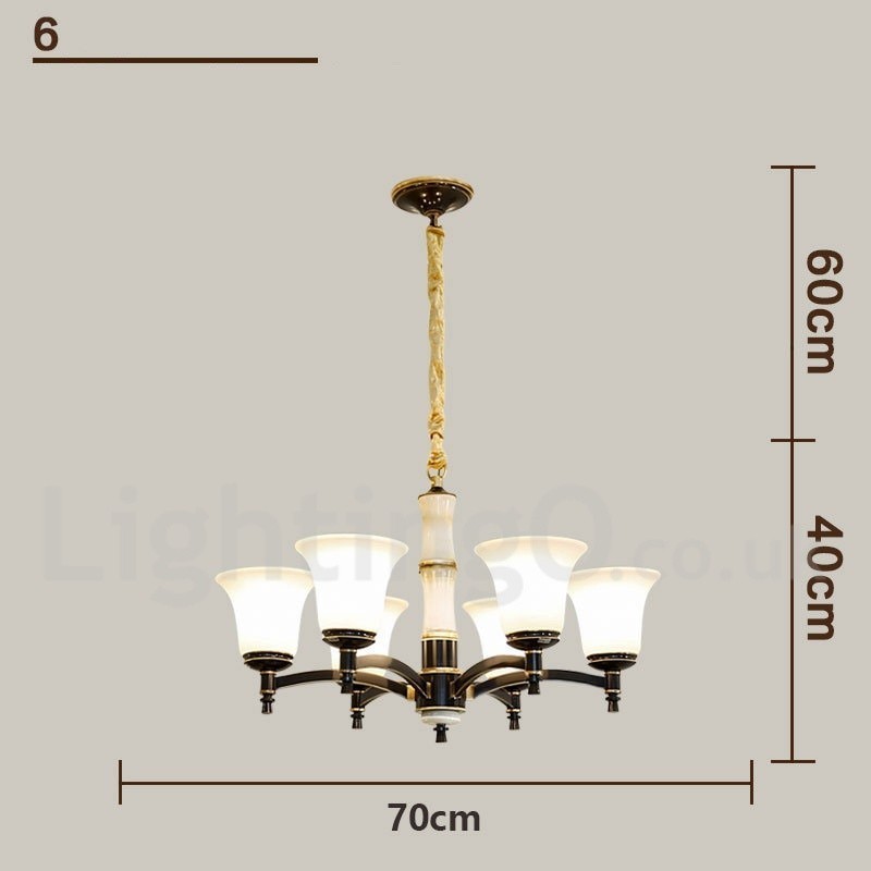 Lampadario a sospensione in ottone e pietra con paralumi in vetro, stile rustico retrò vintage