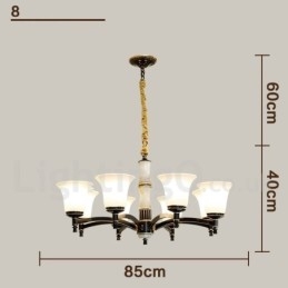 Lampadario a sospensione in ottone e pietra con paralumi in vetro, stile rustico retrò vintage