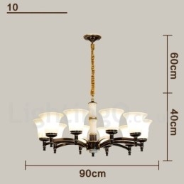 Lampadario a sospensione in ottone e pietra con paralumi in vetro, stile rustico retrò vintage