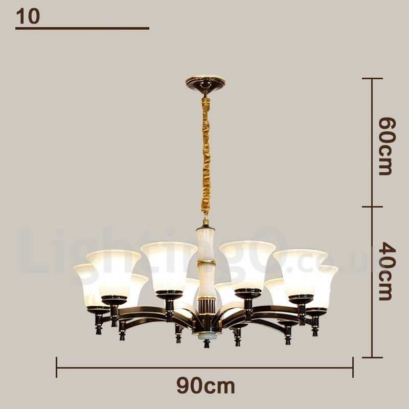 Lampadario a sospensione in ottone e pietra con paralumi in vetro, stile rustico retrò vintage