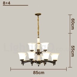 Lampadario a sospensione in ottone e pietra con paralumi in vetro, stile rustico retrò vintage