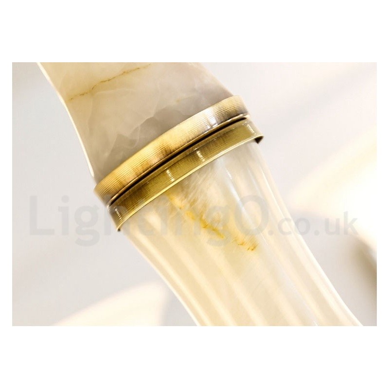 Lampadario a sospensione in ottone e pietra con paralumi in vetro, stile rustico retrò vintage
