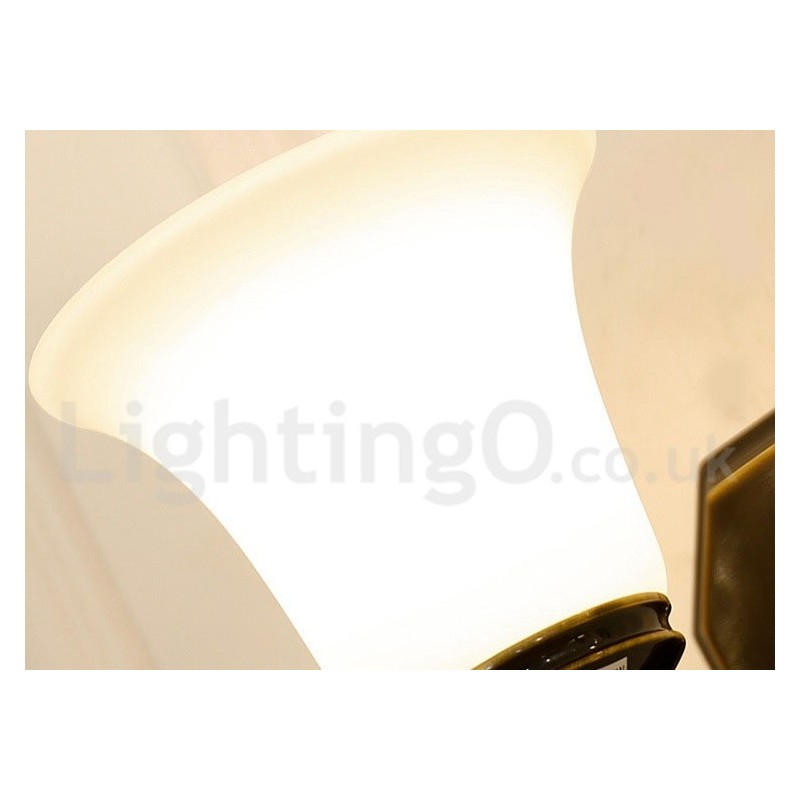 Lampadario a sospensione in ottone e pietra con paralumi in vetro, stile rustico retrò vintage