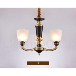 Lampadario a candela in ottone con paralumi in vetro, stile rustico retrò vintage