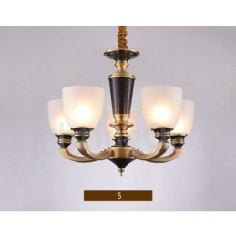 Lampadario a candela in ottone con paralumi in vetro, stile rustico retrò vintage