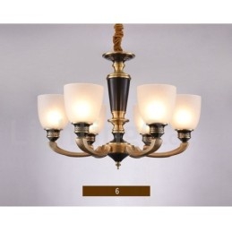 Lampadario a candela in ottone con paralumi in vetro, stile rustico retrò vintage