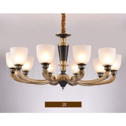 Lampadario a candela in ottone con paralumi in vetro, stile rustico retrò vintage