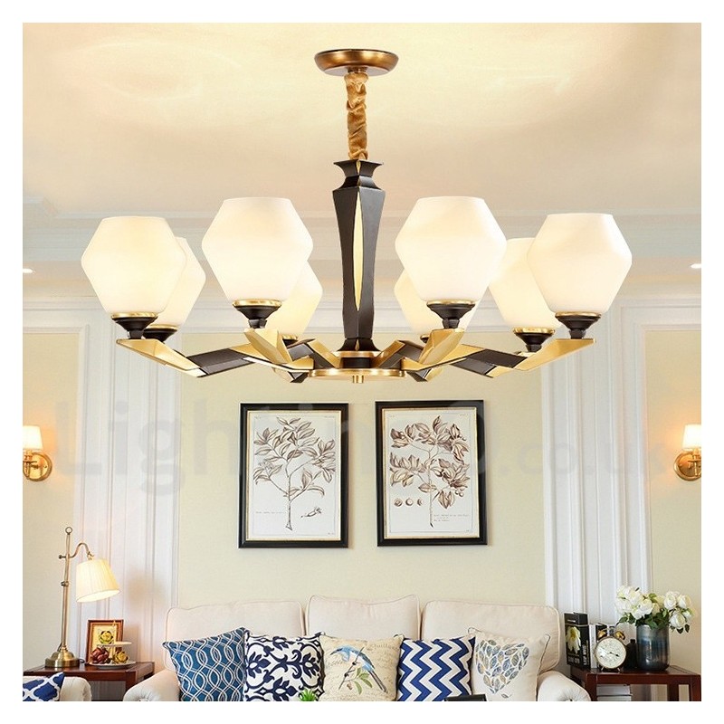 Lampadario a candela in ottone e vetro, stile rustico retrò vintage