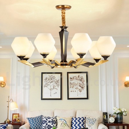 Lampadario a candela in ottone e vetro, stile rustico retrò vintage