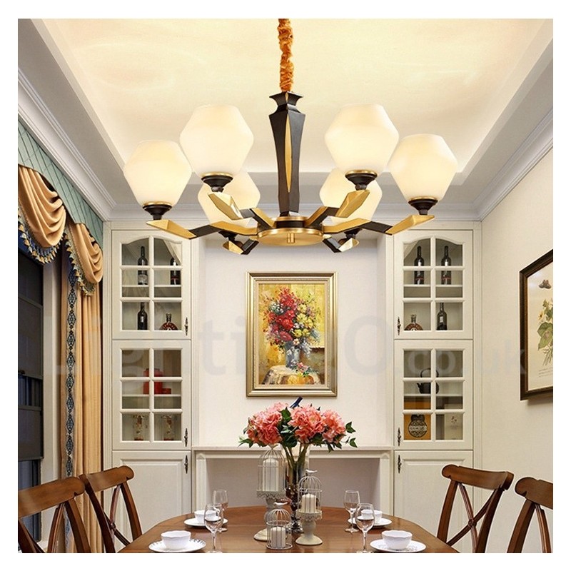 Lampadario a candela in ottone e vetro, stile rustico retrò vintage
