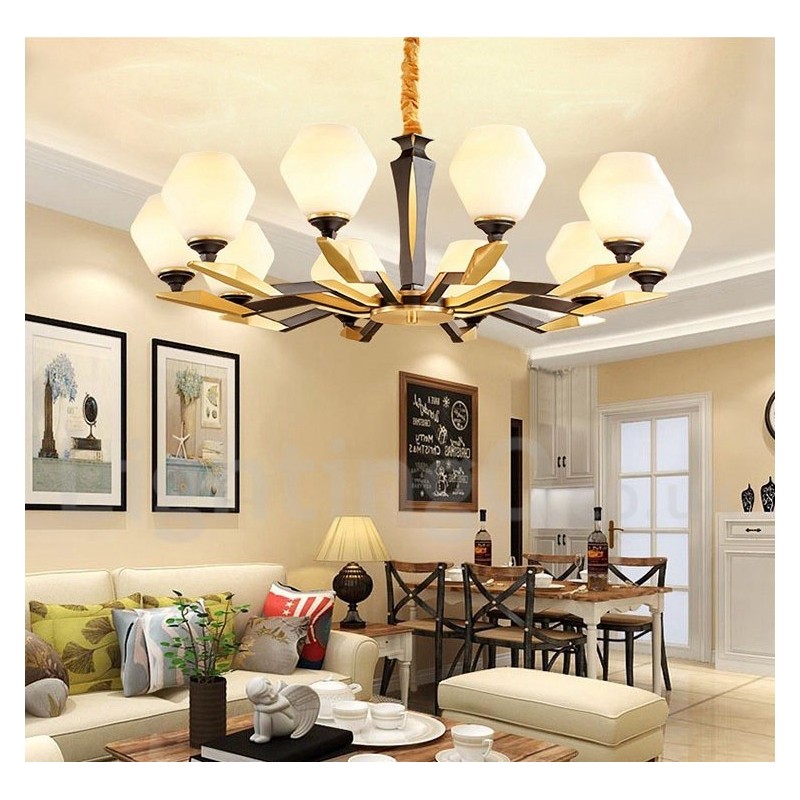 Lampadario a candela in ottone e vetro, stile rustico retrò vintage