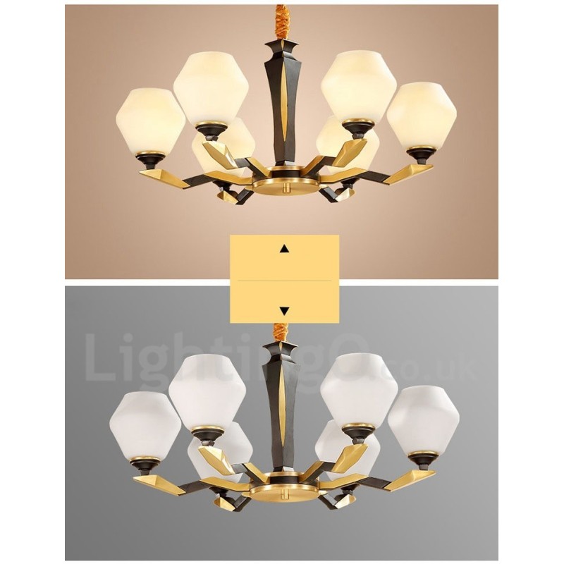 Lampadario a candela in ottone e vetro, stile rustico retrò vintage