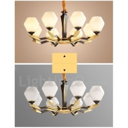 Lampadario a candela in ottone e vetro, stile rustico retrò vintage