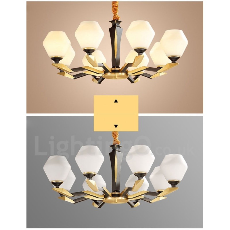 Lampadario a candela in ottone e vetro, stile rustico retrò vintage