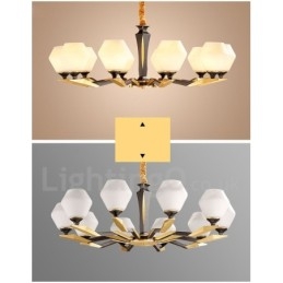 Lampadario a candela in ottone e vetro, stile rustico retrò vintage