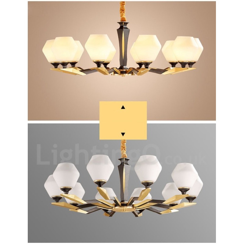 Lampadario a candela in ottone e vetro, stile rustico retrò vintage