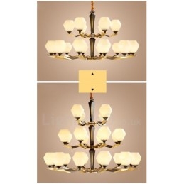 Lampadario a candela in ottone e vetro, stile rustico retrò vintage