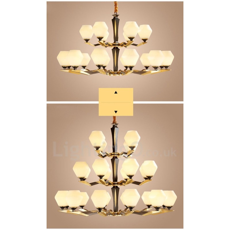 Lampadario a candela in ottone e vetro, stile rustico retrò vintage