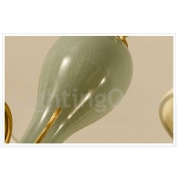 Lampadario a sospensione rustico retrò vintage in ottone e ceramica con paralumi in tessuto