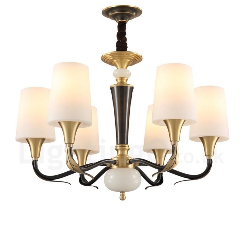 Lampadario a sospensione rustico retrò vintage in ottone con paralumi in vetro e pietra