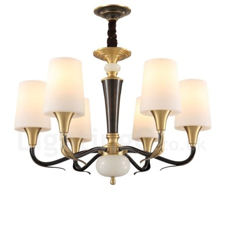 Lampadario a sospensione rustico retrò vintage in ottone con paralumi in vetro e pietra