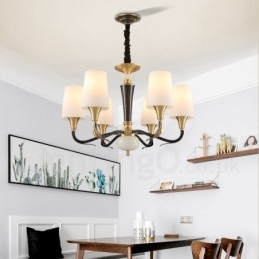 Lampadario a sospensione rustico retrò vintage in ottone con paralumi in vetro e pietra