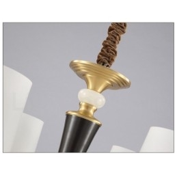 Lampadario a sospensione rustico retrò vintage in ottone con paralumi in vetro e pietra