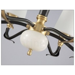 Lampadario a sospensione rustico retrò vintage in ottone con paralumi in vetro e pietra