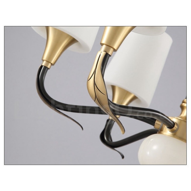Lampadario a sospensione rustico retrò vintage in ottone con paralumi in vetro e pietra