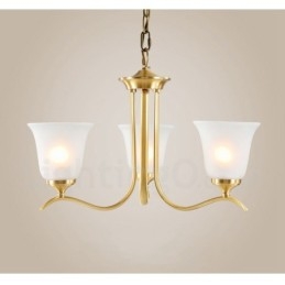 Lampadario a candela in ottone con paralumi in vetro, stile rustico retrò vintage