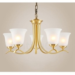 Lampadario a candela in ottone con paralumi in vetro, stile rustico retrò vintage