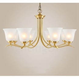 Lampadario a candela in ottone con paralumi in vetro, stile rustico retrò vintage