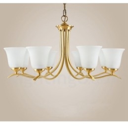 Lampadario a candela in ottone con paralumi in vetro, stile rustico retrò vintage