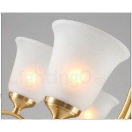 Lampadario a candela in ottone con paralumi in vetro, stile rustico retrò vintage