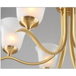 Lampadario a candela in ottone con paralumi in vetro, stile rustico retrò vintage