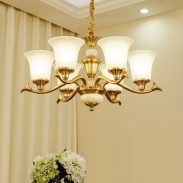 Lampadario a sospensione rustico retrò vintage in ottone con paralumi in vetro e pietra