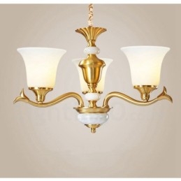 Lampadario a sospensione rustico retrò vintage in ottone con paralumi in vetro e pietra