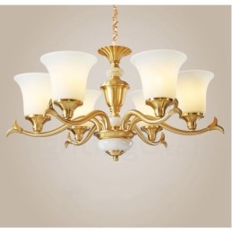 Lampadario a sospensione rustico retrò vintage in ottone con paralumi in vetro e pietra