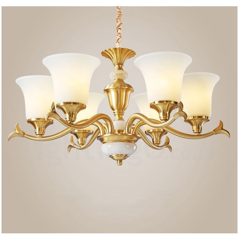 Lampadario a sospensione rustico retrò vintage in ottone con paralumi in vetro e pietra