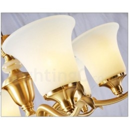 Lampadario a sospensione rustico retrò vintage in ottone con paralumi in vetro e pietra
