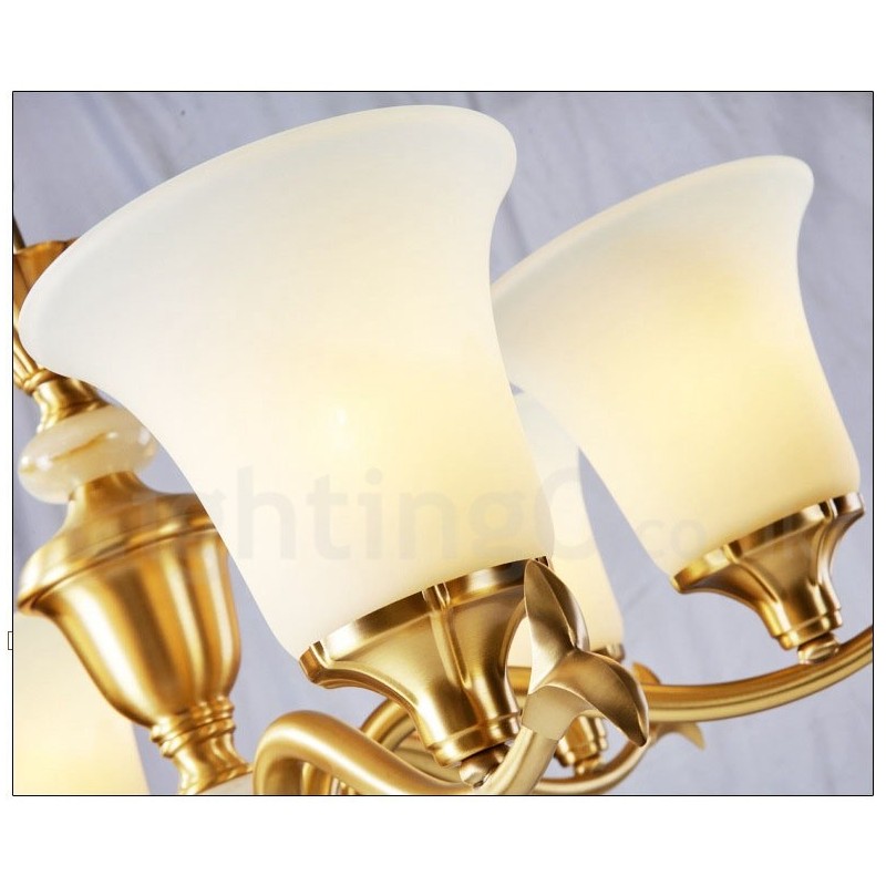 Lampadario a sospensione rustico retrò vintage in ottone con paralumi in vetro e pietra