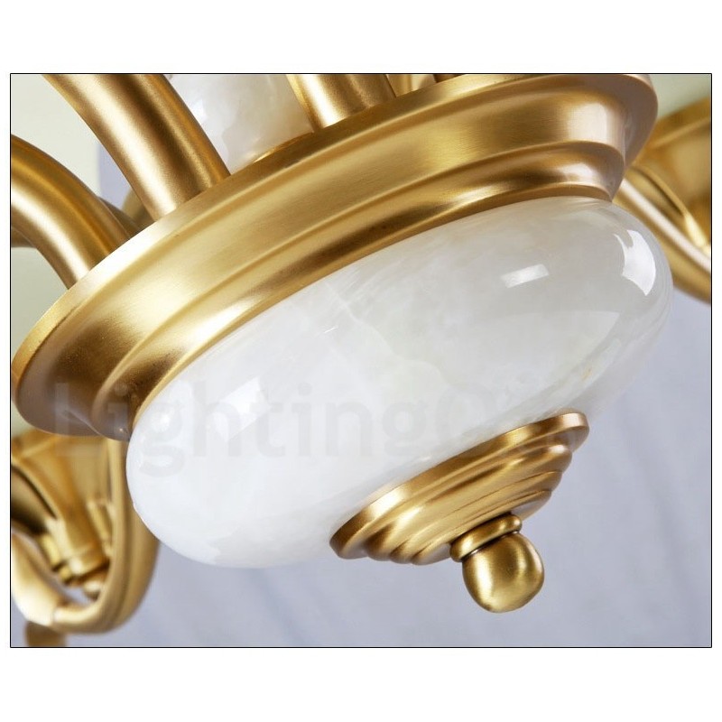 Lampadario a sospensione rustico retrò vintage in ottone con paralumi in vetro e pietra