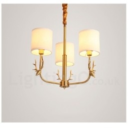 Lampadario a candela in ottone con paralumi in tessuto, rustico retrò vintage, E14
