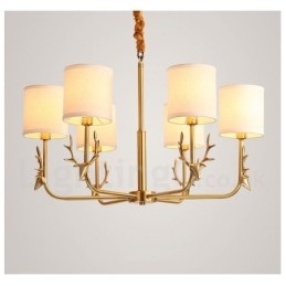 Lampadario a candela in ottone con paralumi in tessuto, rustico retrò vintage, E14