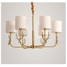 Lampadario a candela in ottone con paralumi in tessuto, rustico retrò vintage, E14