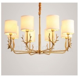Lampadario a candela in ottone con paralumi in tessuto, rustico retrò vintage, E14