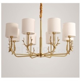 Lampadario a candela in ottone con paralumi in tessuto, rustico retrò vintage, E14
