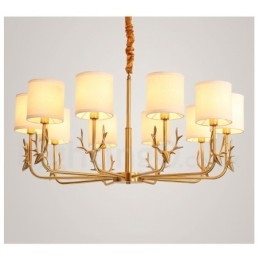 Lampadario a candela in ottone con paralumi in tessuto, rustico retrò vintage, E14