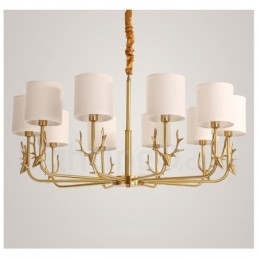 Lampadario a candela in ottone con paralumi in tessuto, rustico retrò vintage, E14