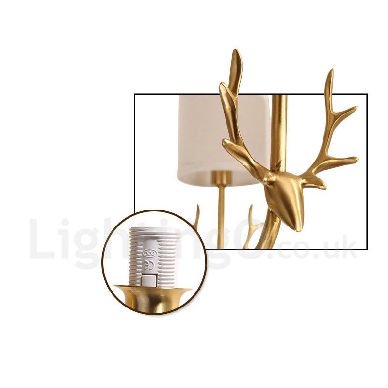 Lampadario a candela in ottone con paralumi in tessuto, rustico retrò vintage, E14